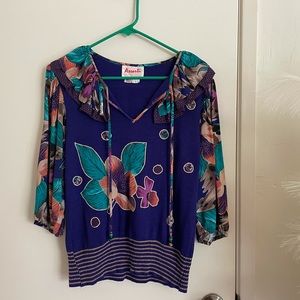 1980s Assorti Sweater Blouse with Ruffles